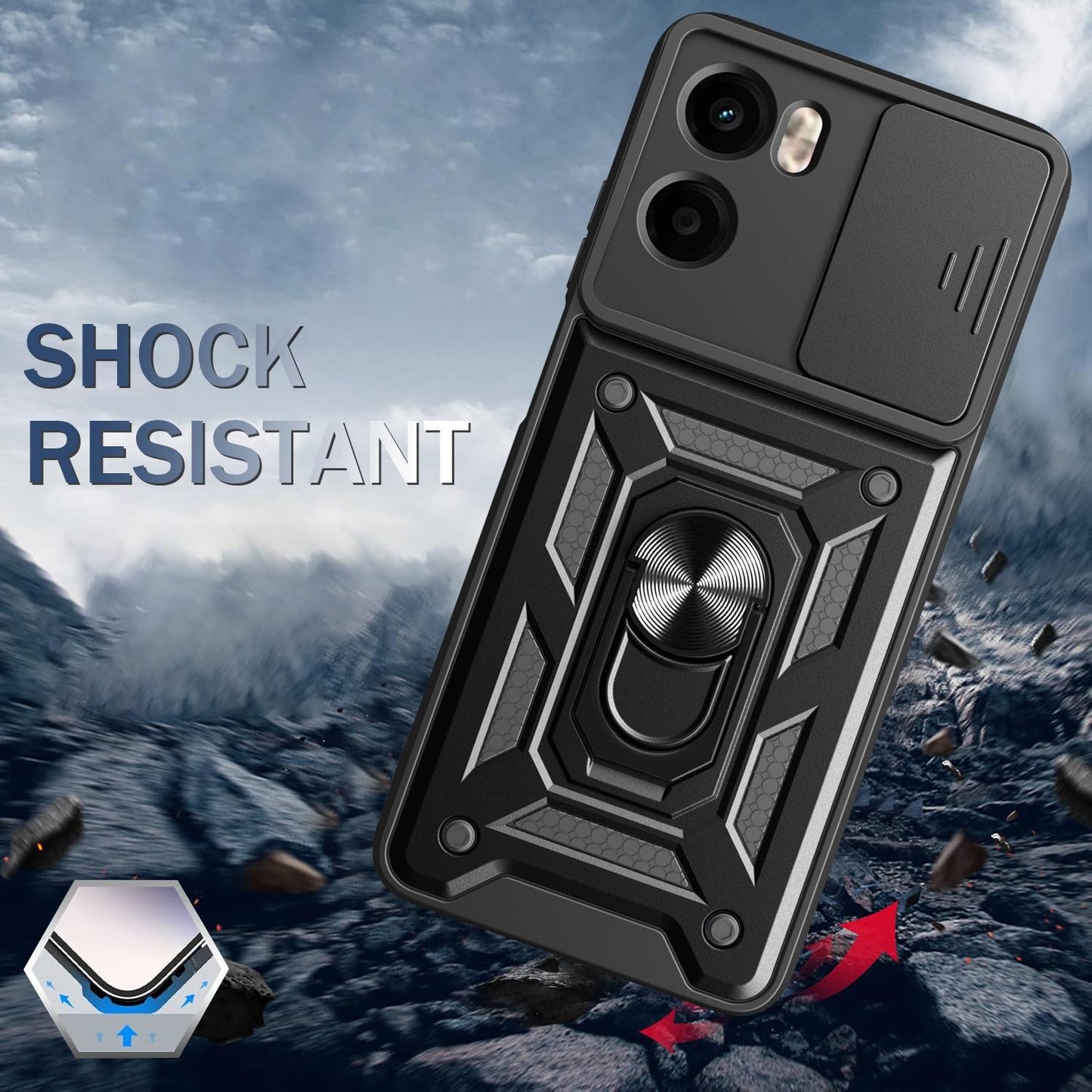 Motorola Moto G05 Sliding Camera Cover Magnetic Ring Stand Shockproof TPU + PC Protective Phone Case