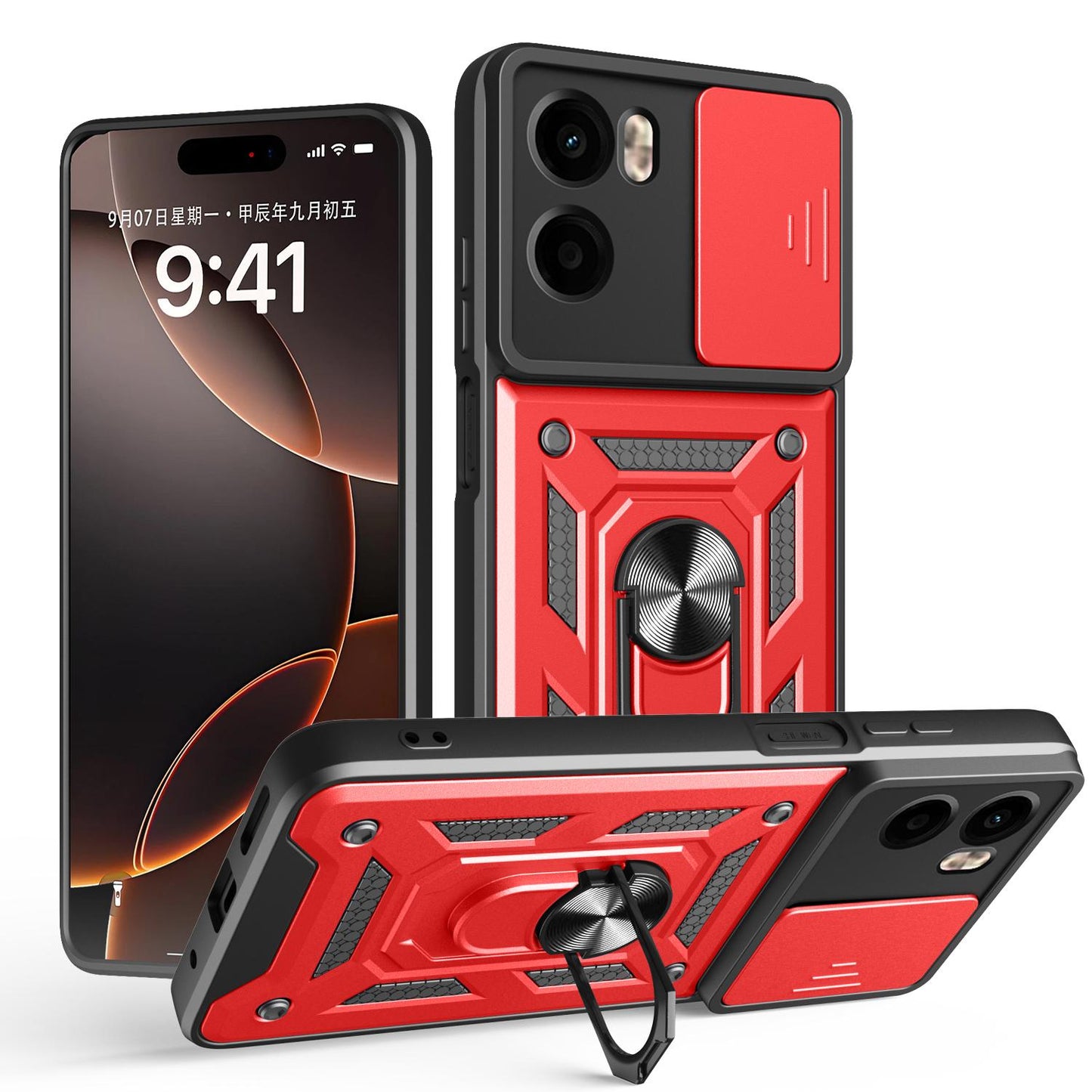 Motorola Moto G05 Sliding Camera Cover Magnetic Ring Stand Shockproof TPU + PC Protective Phone Case