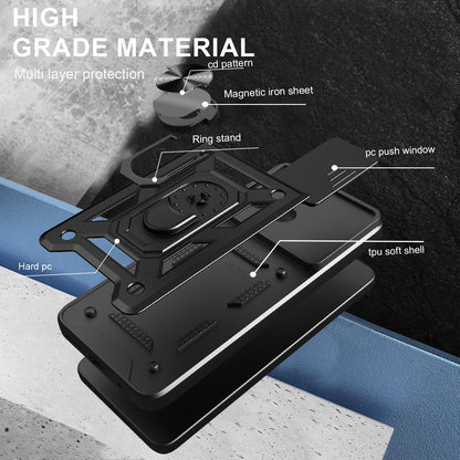 Motorola Moto G05 Sliding Camera Cover Magnetic Ring Stand Shockproof TPU + PC Protective Phone Case