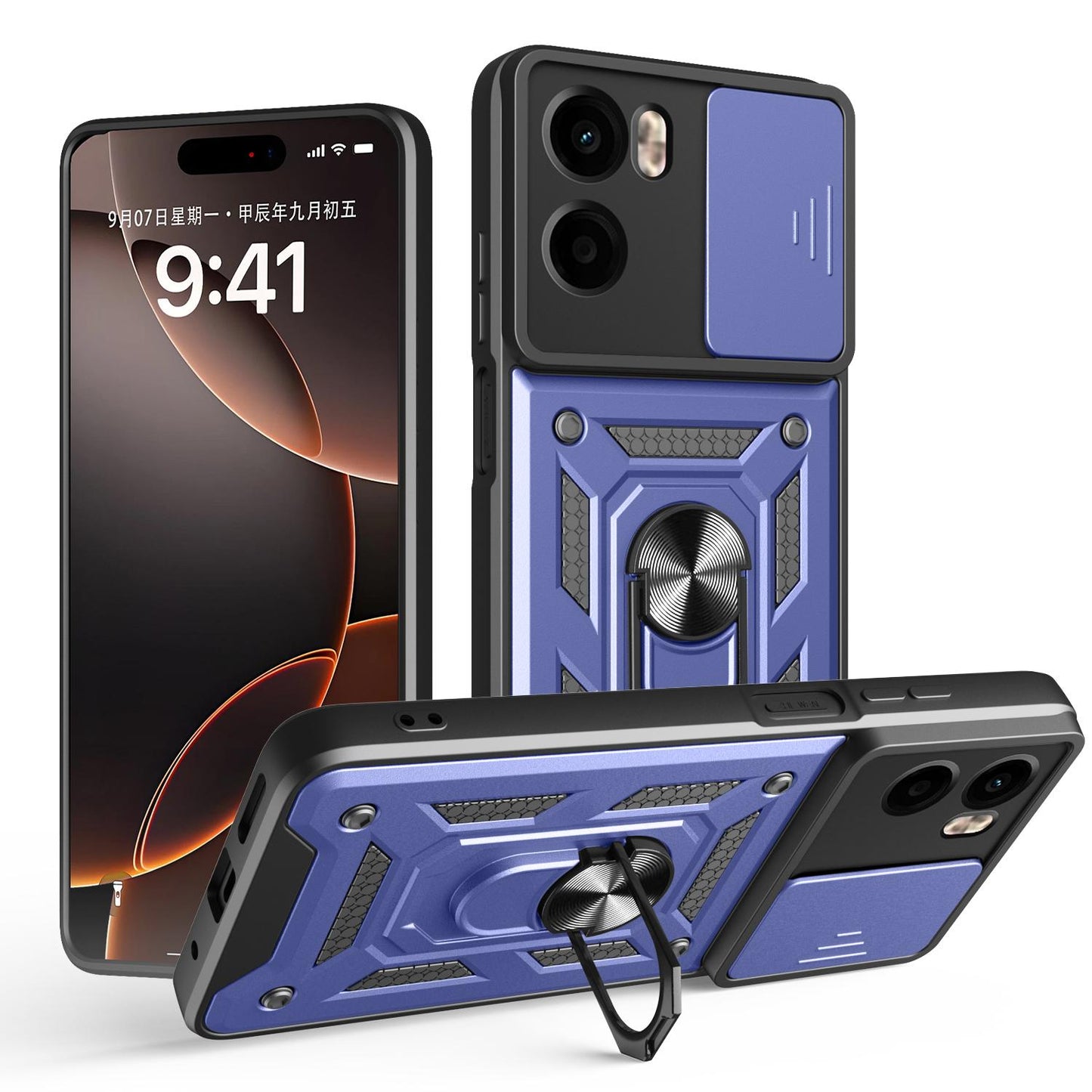 Motorola Moto G05 Sliding Camera Cover Magnetic Ring Stand Shockproof TPU + PC Protective Phone Case