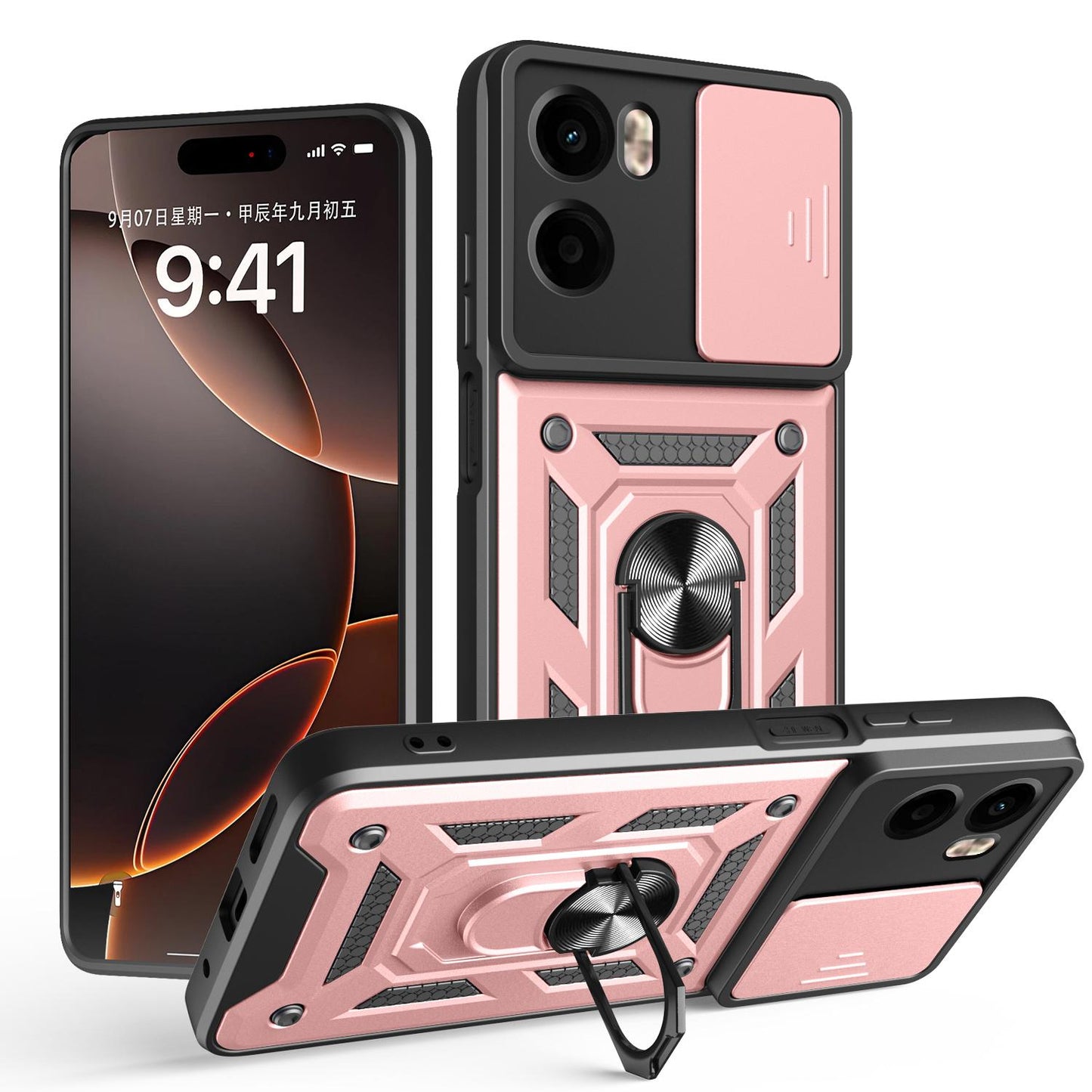 Motorola Moto G05 Sliding Camera Cover Magnetic Ring Stand Shockproof TPU + PC Protective Phone Case