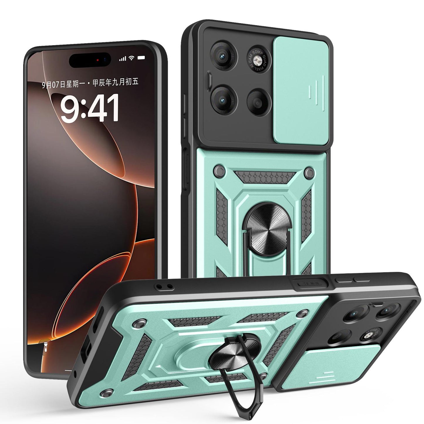 Motorola Moto G17 4G Sliding Camera Cover Magnetic Ring Stand Shockproof TPU + PC Protective Phone Case