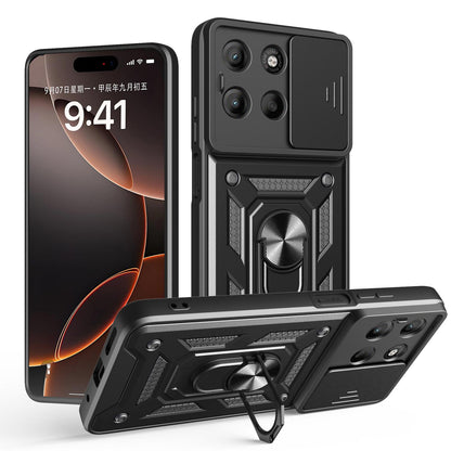 Motorola Moto G17 4G Sliding Camera Cover Magnetic Ring Stand Shockproof TPU + PC Protective Phone Case