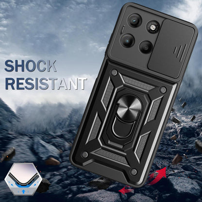 Motorola Moto G17 4G Sliding Camera Cover Magnetic Ring Stand Shockproof TPU + PC Protective Phone Case