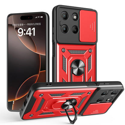 Motorola Moto G17 4G Sliding Camera Cover Magnetic Ring Stand Shockproof TPU + PC Protective Phone Case