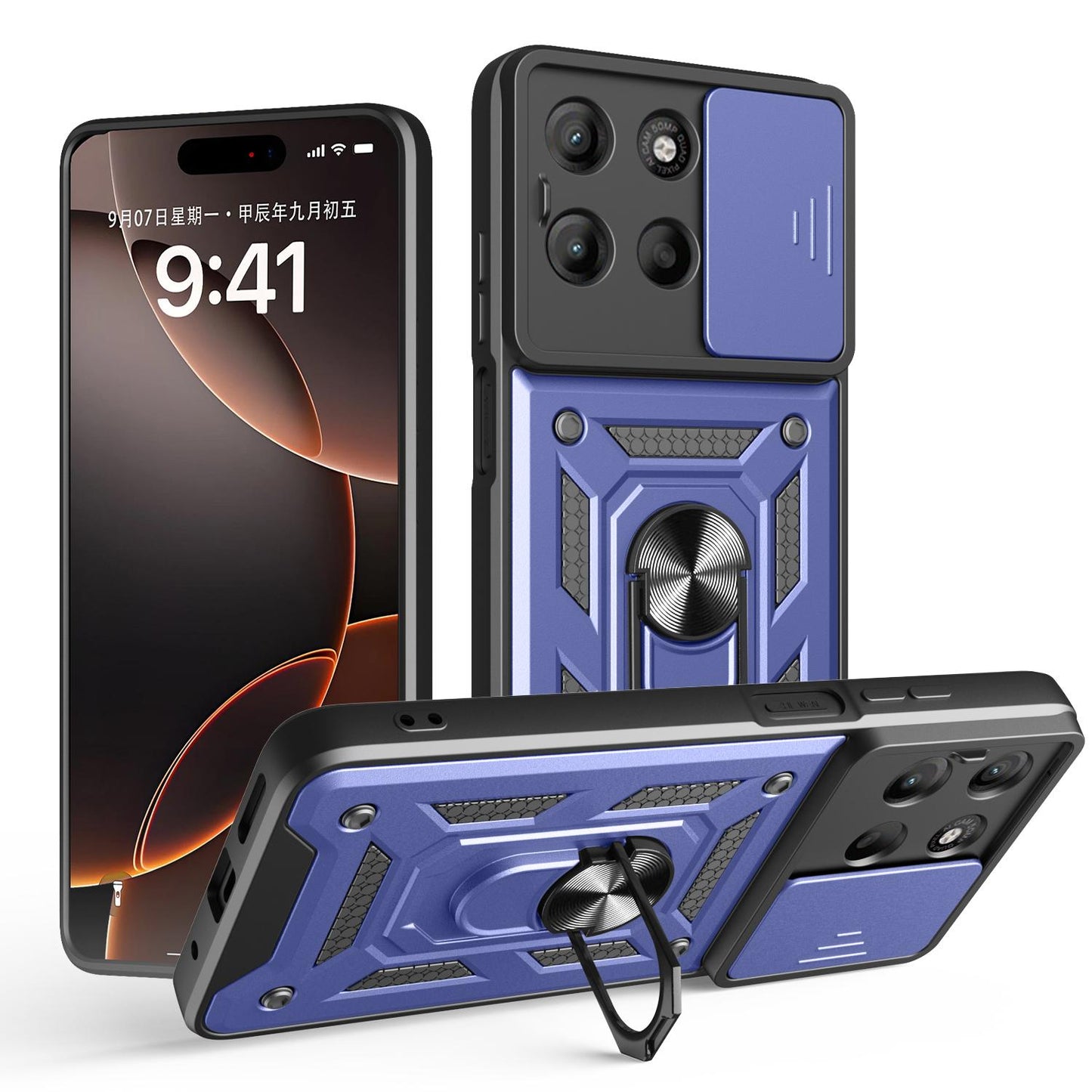 Motorola Moto G17 4G Sliding Camera Cover Magnetic Ring Stand Shockproof TPU + PC Protective Phone Case