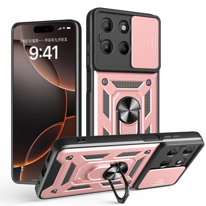 Motorola Moto G15 4G Sliding Camera Cover Magnetic Ring Stand Shockproof TPU + PC Protective Phone Case