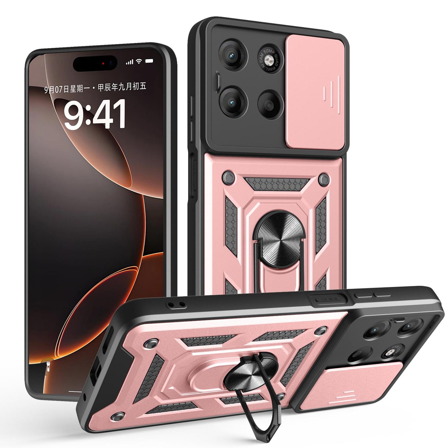 Motorola Moto G17 4G Sliding Camera Cover Magnetic Ring Stand Shockproof TPU + PC Protective Phone Case