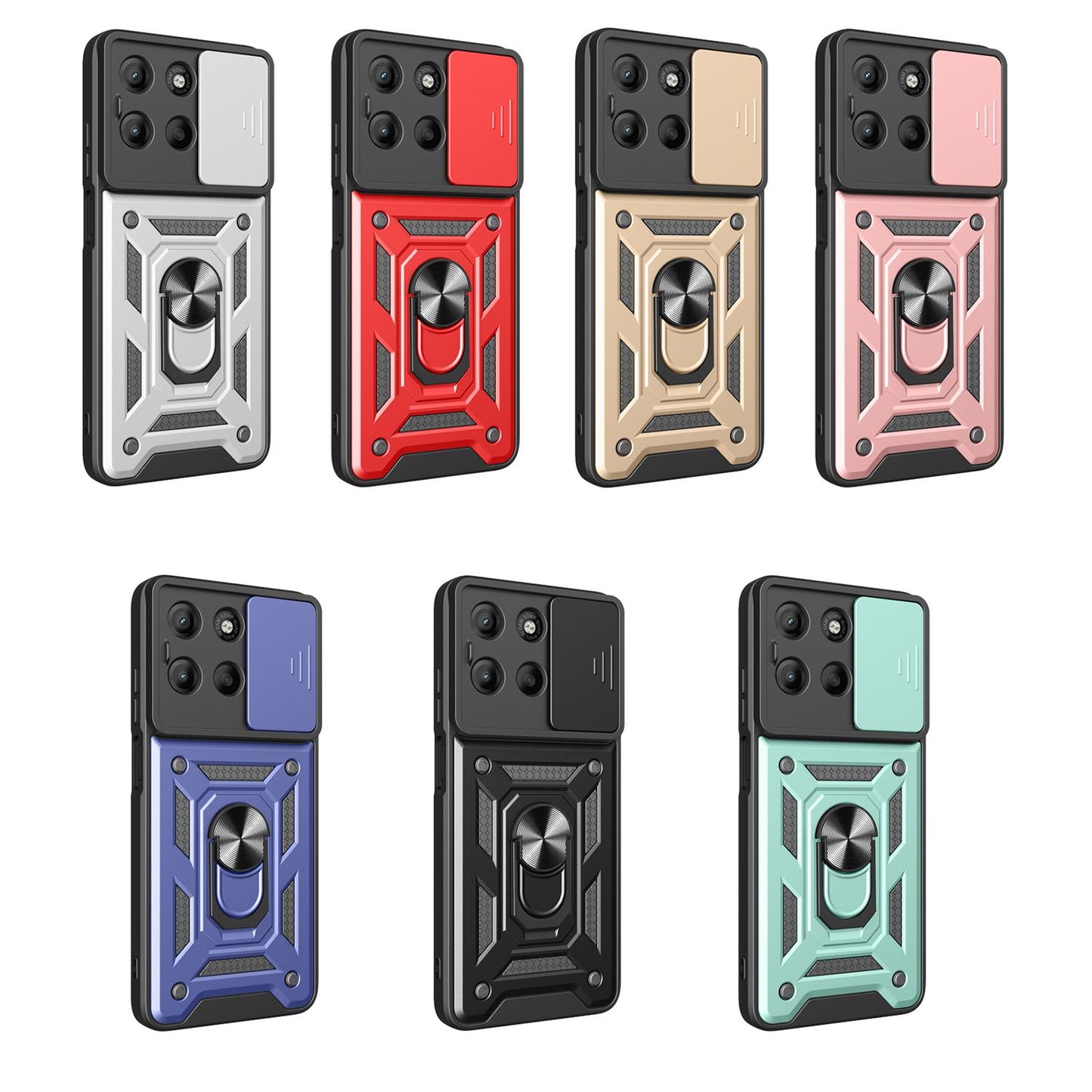 Motorola Moto G17 4G Sliding Camera Cover Magnetic Ring Stand Shockproof TPU + PC Protective Phone Case