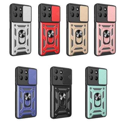 Motorola Moto G17 4G Sliding Camera Cover Magnetic Ring Stand Shockproof TPU + PC Protective Phone Case
