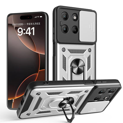 Motorola Moto G17 4G Sliding Camera Cover Magnetic Ring Stand Shockproof TPU + PC Protective Phone Case