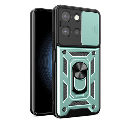 Motorola Moto G 2025 Sliding Camera Cover Magnetic Ring Stand Shockproof TPU + PC Protective Phone Case