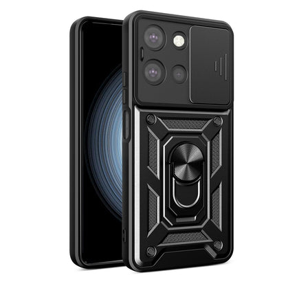 Motorola Moto G 2025 Sliding Camera Cover Magnetic Ring Stand Shockproof TPU + PC Protective Phone Case