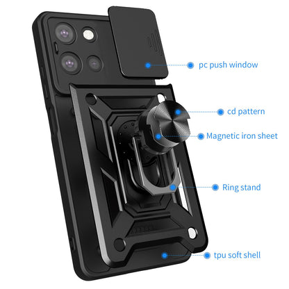 Motorola Moto G 2025 Sliding Camera Cover Magnetic Ring Stand Shockproof TPU + PC Protective Phone Case
