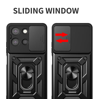 Motorola Moto G 2025 Sliding Camera Cover Magnetic Ring Stand Shockproof TPU + PC Protective Phone Case