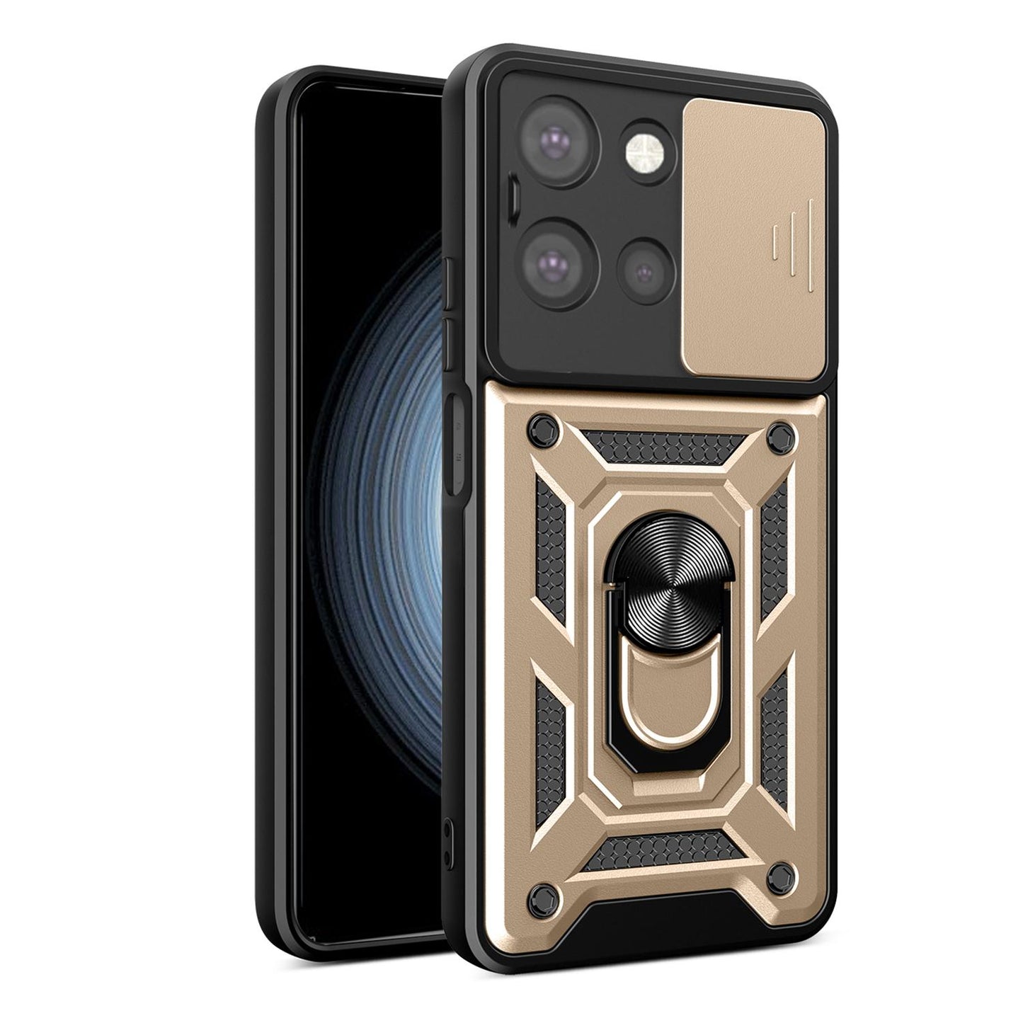 Motorola Moto G 2025 Sliding Camera Cover Magnetic Ring Stand Shockproof TPU + PC Protective Phone Case