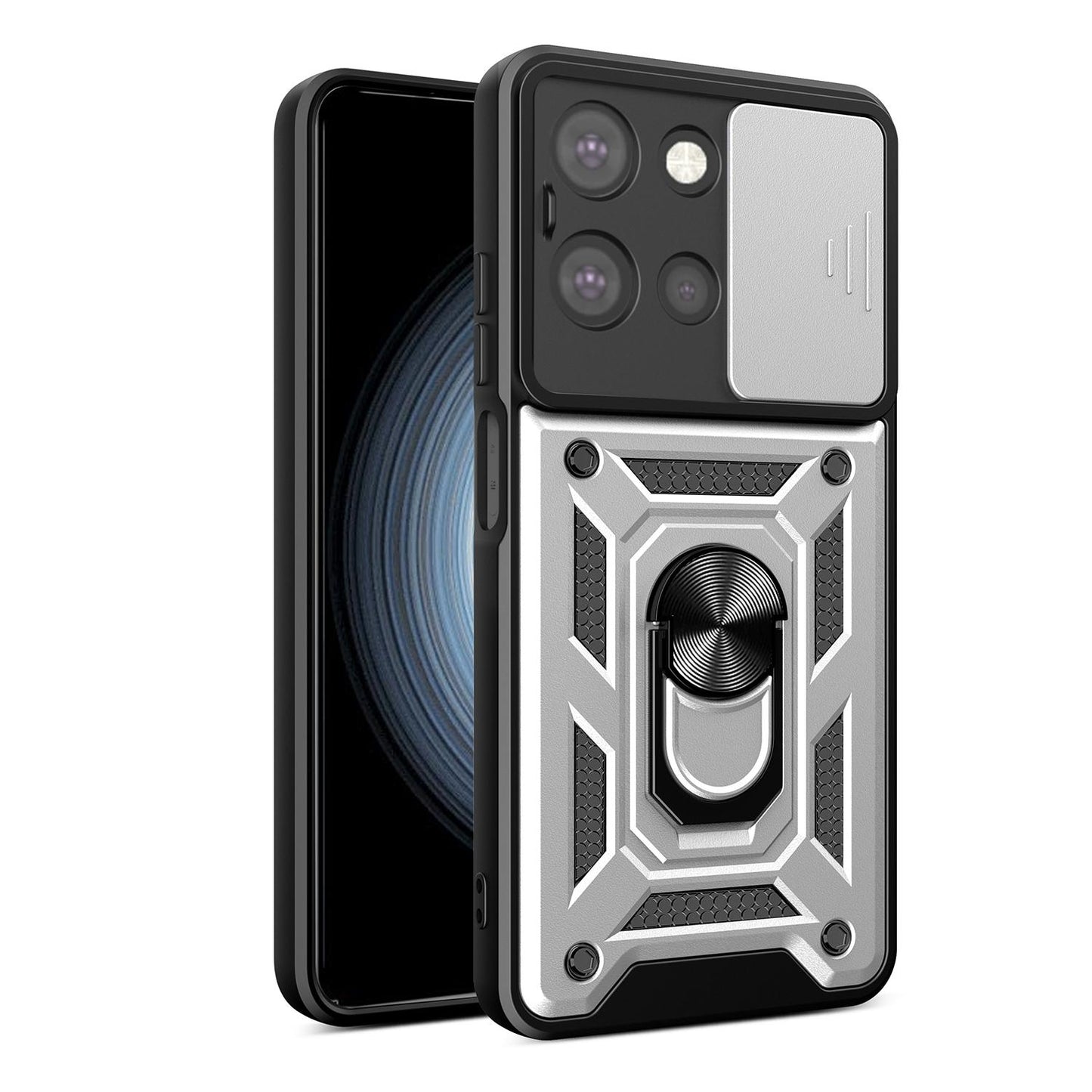 Motorola Moto G 2025 Sliding Camera Cover Magnetic Ring Stand Shockproof TPU + PC Protective Phone Case