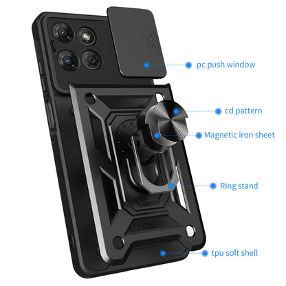 Motorola Moto G Power 2025 Sliding Camera Cover Magnetic Ring Stand Shockproof TPU + PC Protective Phone Case