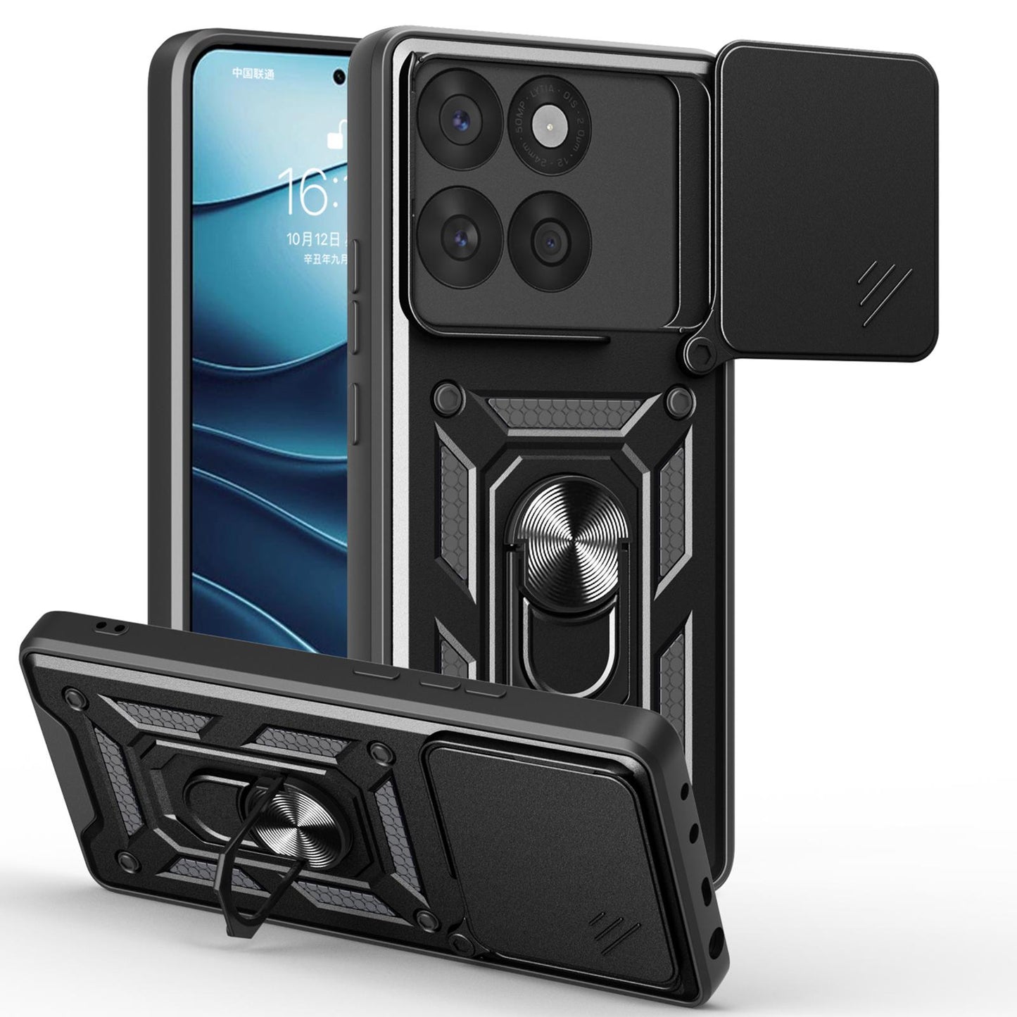 Motorola Edge 60 Sliding Camera Cover Magnetic Ring Stand Shockproof TPU + PC Protective Phone Case