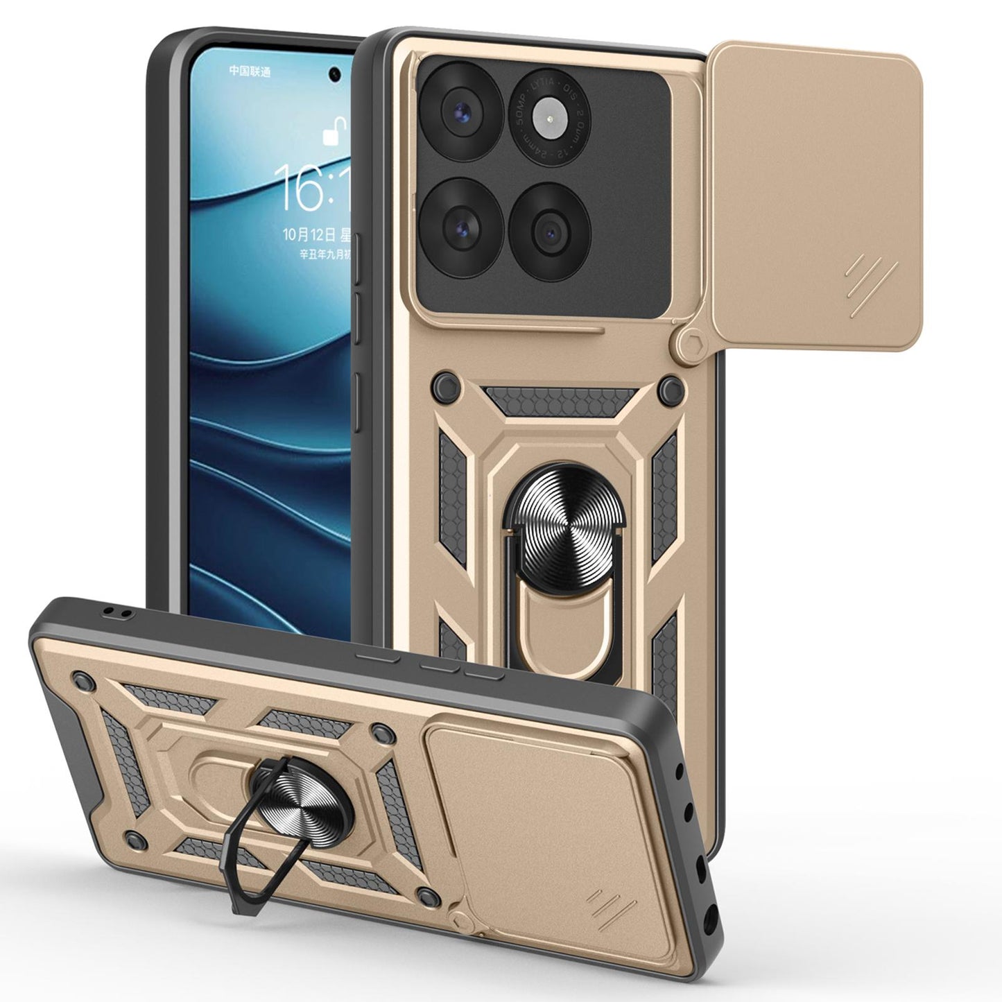 Motorola Edge 60 Sliding Camera Cover Magnetic Ring Stand Shockproof TPU + PC Protective Phone Case
