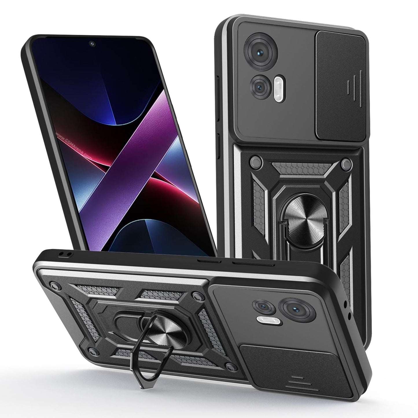 Motorola Edge 30 Neo Sliding Camera Cover Magnetic Ring Stand Shockproof TPU + PC Protective Phone Case