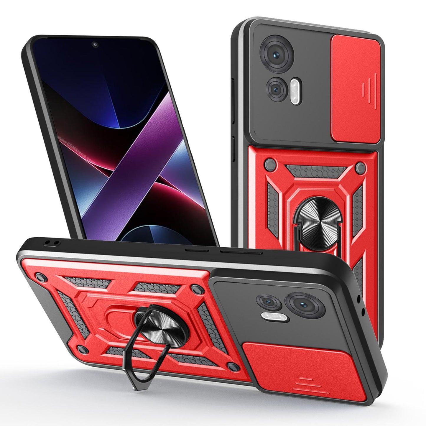 Motorola Edge 30 Neo Sliding Camera Cover Magnetic Ring Stand Shockproof TPU + PC Protective Phone Case