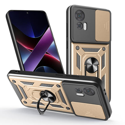 Motorola Edge 30 Neo Sliding Camera Cover Magnetic Ring Stand Shockproof TPU + PC Protective Phone Case