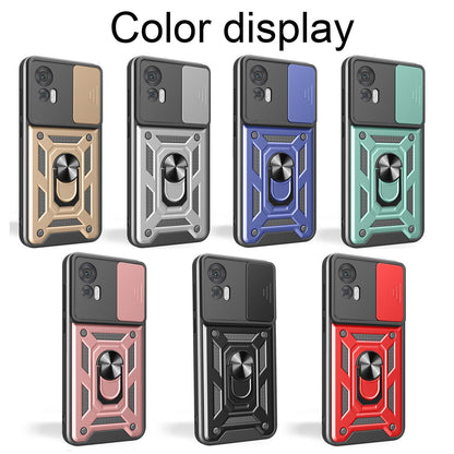 Motorola Edge 30 Neo Sliding Camera Cover Magnetic Ring Stand Shockproof TPU + PC Protective Phone Case