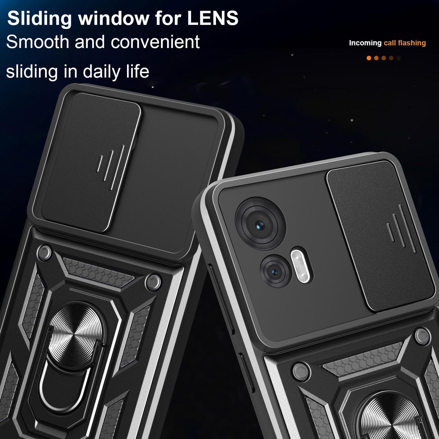 Motorola Edge 30 Neo Sliding Camera Cover Magnetic Ring Stand Shockproof TPU + PC Protective Phone Case