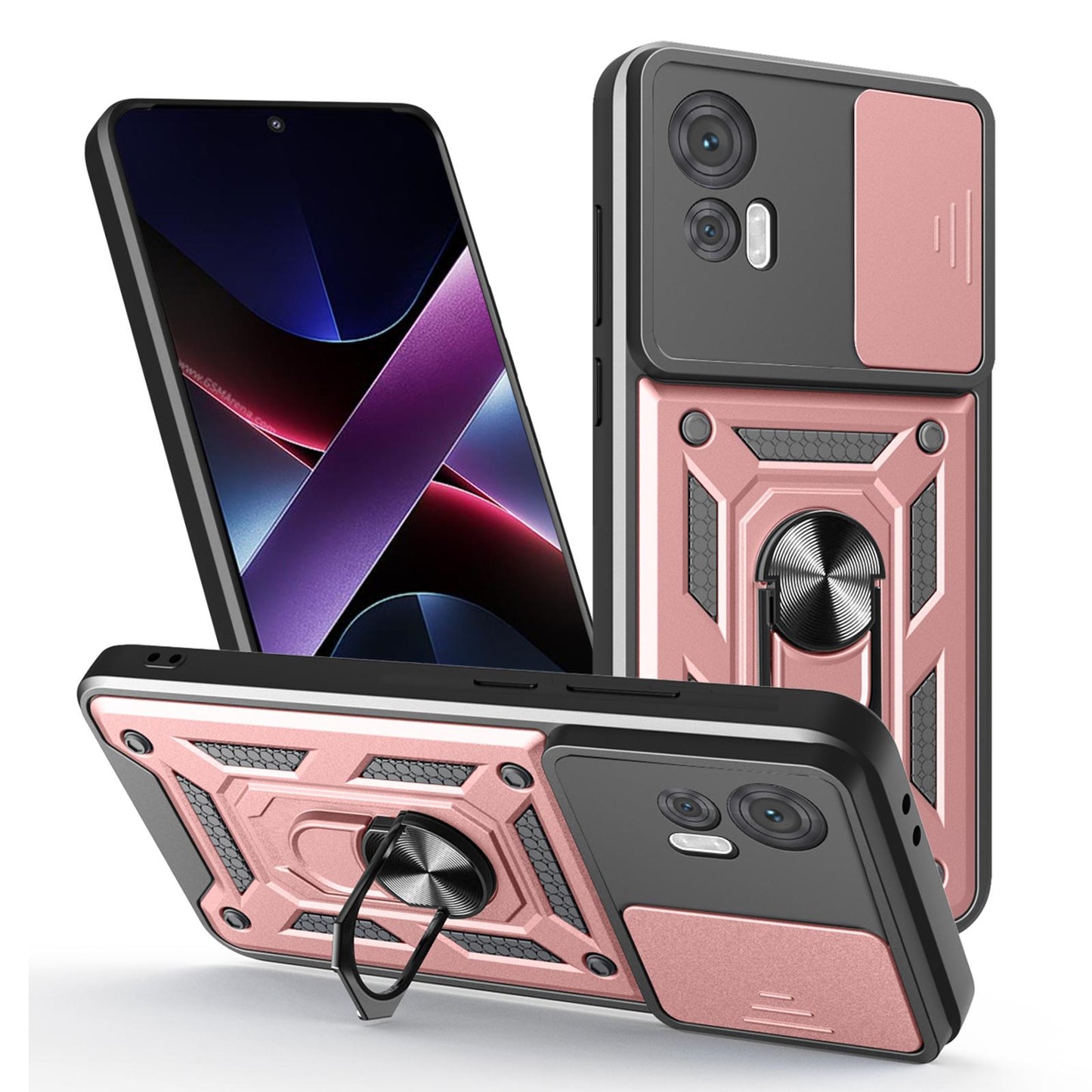 Motorola Edge 30 Neo Sliding Camera Cover Magnetic Ring Stand Shockproof TPU + PC Protective Phone Case