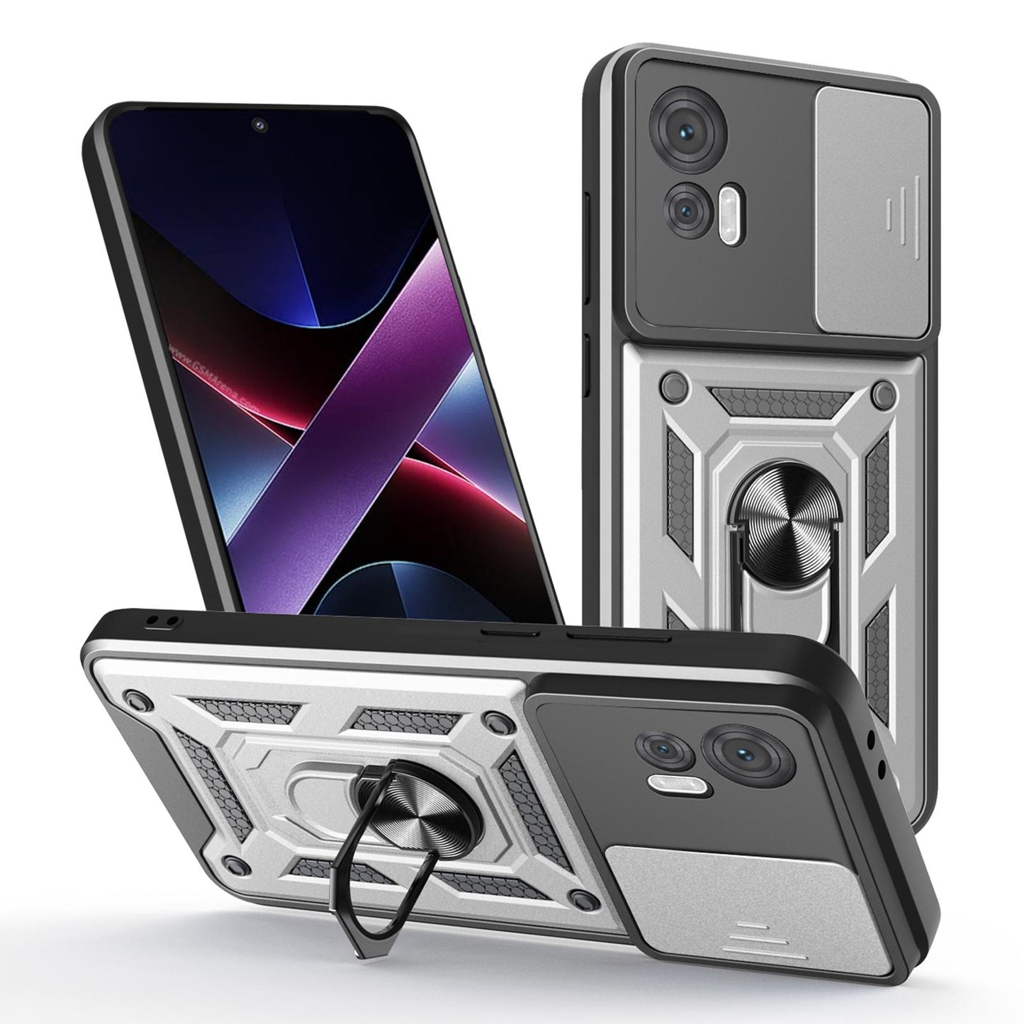 Motorola Edge 30 Neo Sliding Camera Cover Magnetic Ring Stand Shockproof TPU + PC Protective Phone Case