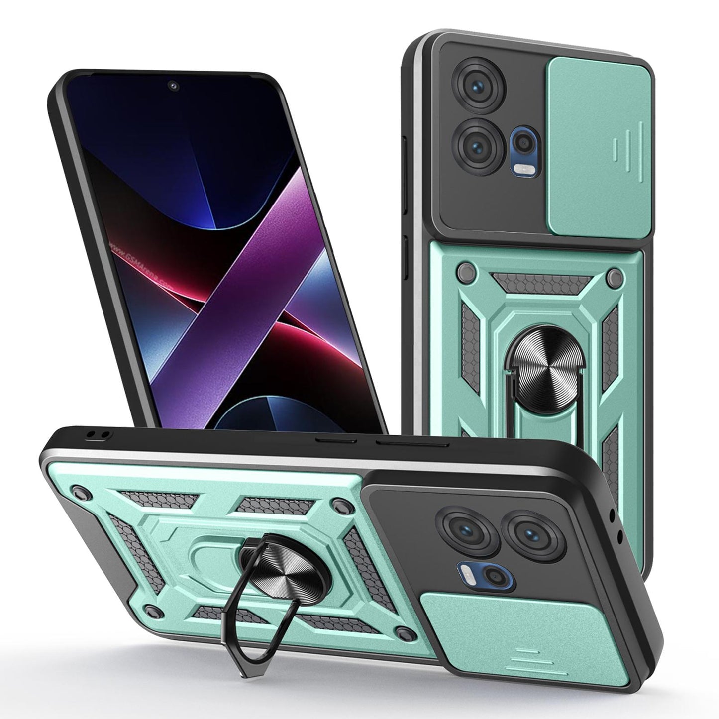 Motorola Edge 30 Fusion Sliding Camera Cover Magnetic Ring Stand Shockproof TPU + PC Protective Phone Case
