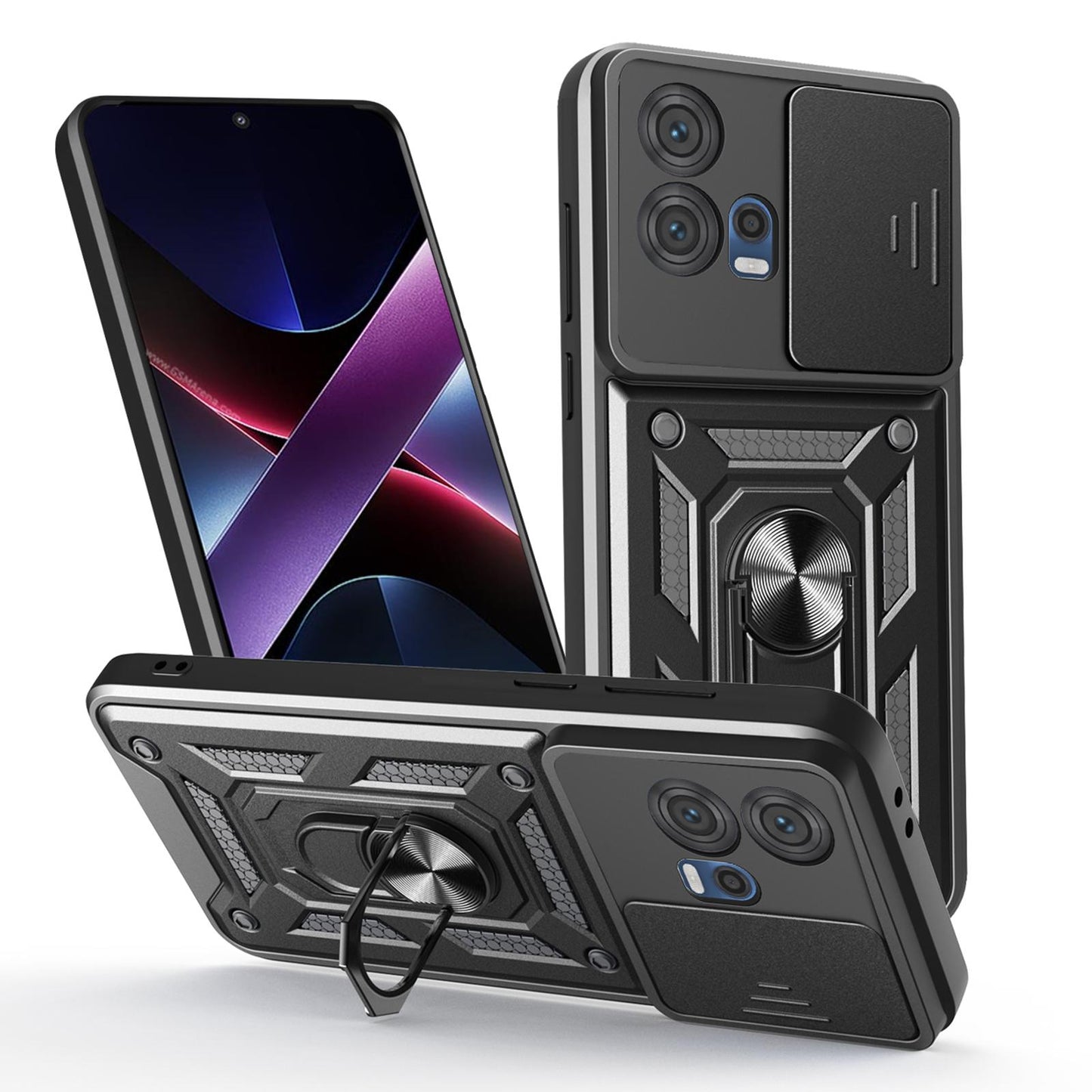 Motorola Edge 30 Fusion Sliding Camera Cover Magnetic Ring Stand Shockproof TPU + PC Protective Phone Case