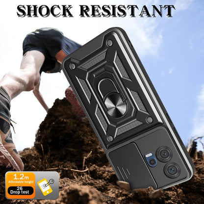 Motorola Edge 30 Fusion Sliding Camera Cover Magnetic Ring Stand Shockproof TPU + PC Protective Phone Case