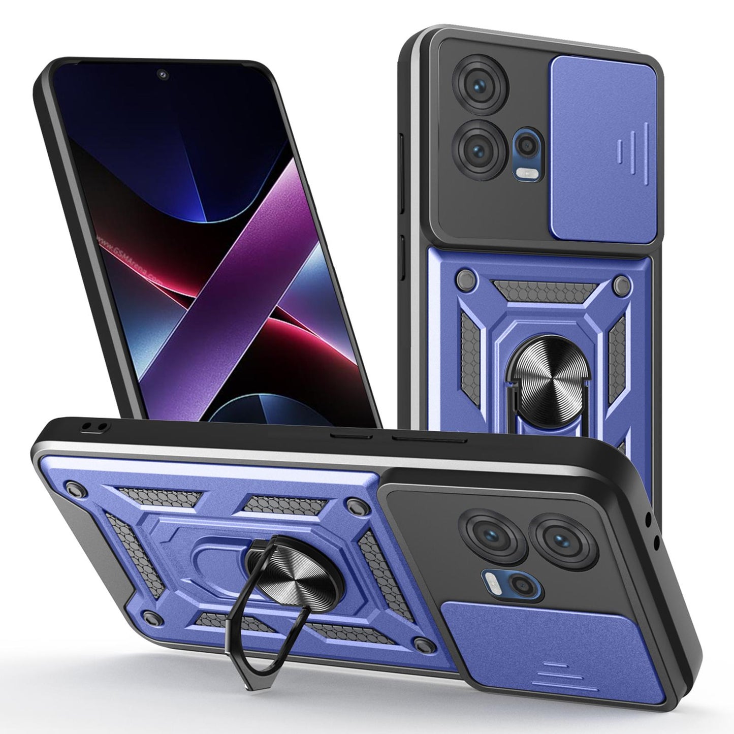 Motorola Edge 30 Fusion Sliding Camera Cover Magnetic Ring Stand Shockproof TPU + PC Protective Phone Case