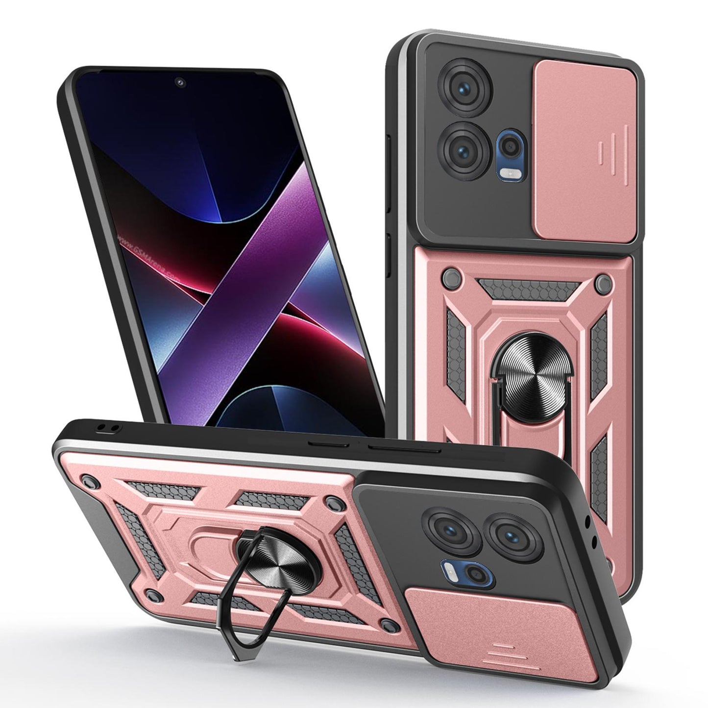 Motorola Edge 30 Fusion Sliding Camera Cover Magnetic Ring Stand Shockproof TPU + PC Protective Phone Case