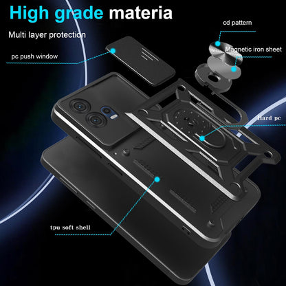 Motorola Edge 30 Fusion Sliding Camera Cover Magnetic Ring Stand Shockproof TPU + PC Protective Phone Case