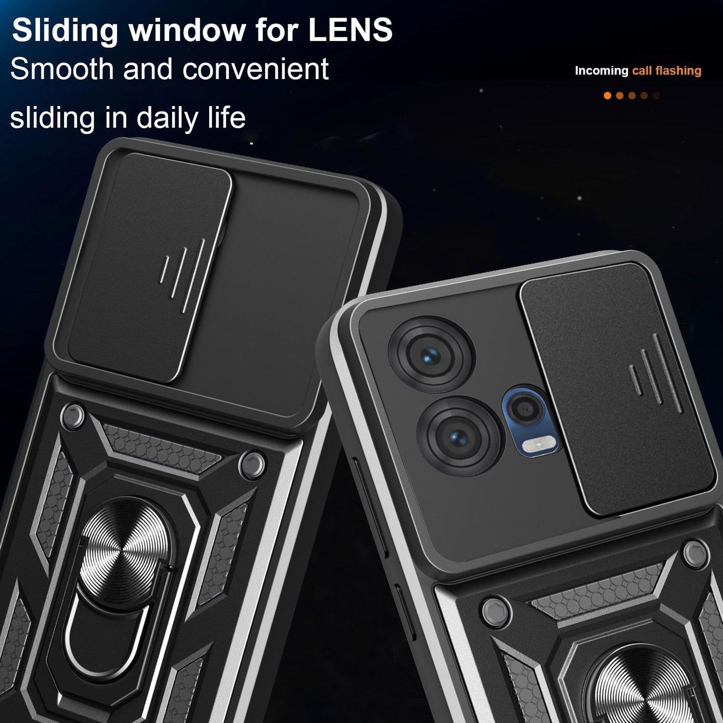Motorola Edge 30 Fusion Sliding Camera Cover Magnetic Ring Stand Shockproof TPU + PC Protective Phone Case