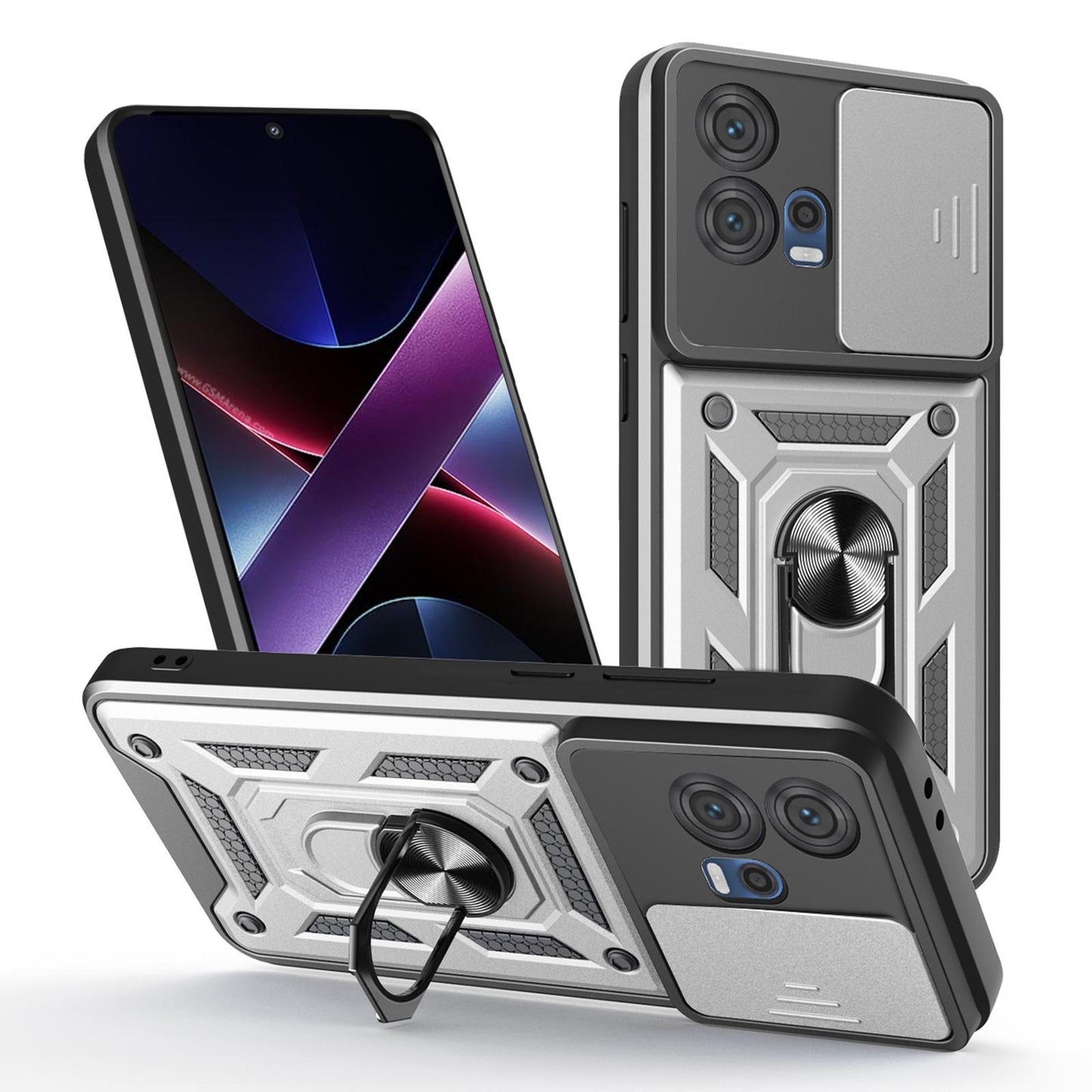 Motorola Edge 30 Fusion Sliding Camera Cover Magnetic Ring Stand Shockproof TPU + PC Protective Phone Case