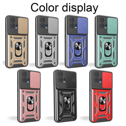 Motorola Edge 30 Fusion Sliding Camera Cover Magnetic Ring Stand Shockproof TPU + PC Protective Phone Case