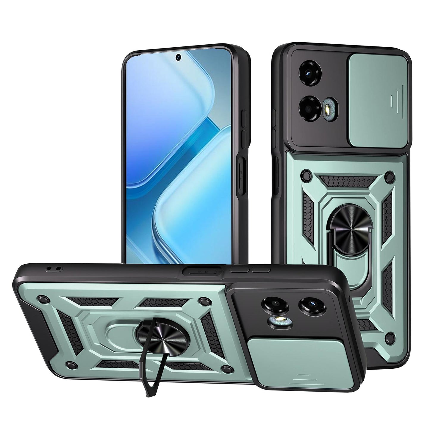 Motorola Moto G 5G 2024 Sliding Camera Cover Magnetic Ring Stand Shockproof TPU + PC Protective Phone Case