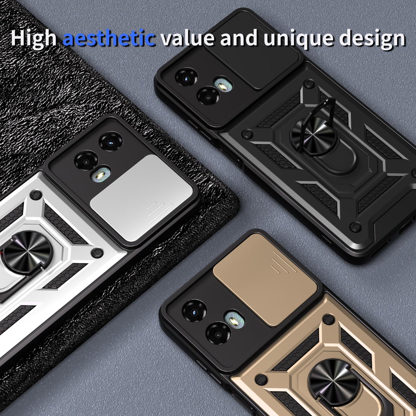 Motorola Moto G 5G 2024 Sliding Camera Cover Magnetic Ring Stand Shockproof TPU + PC Protective Phone Case