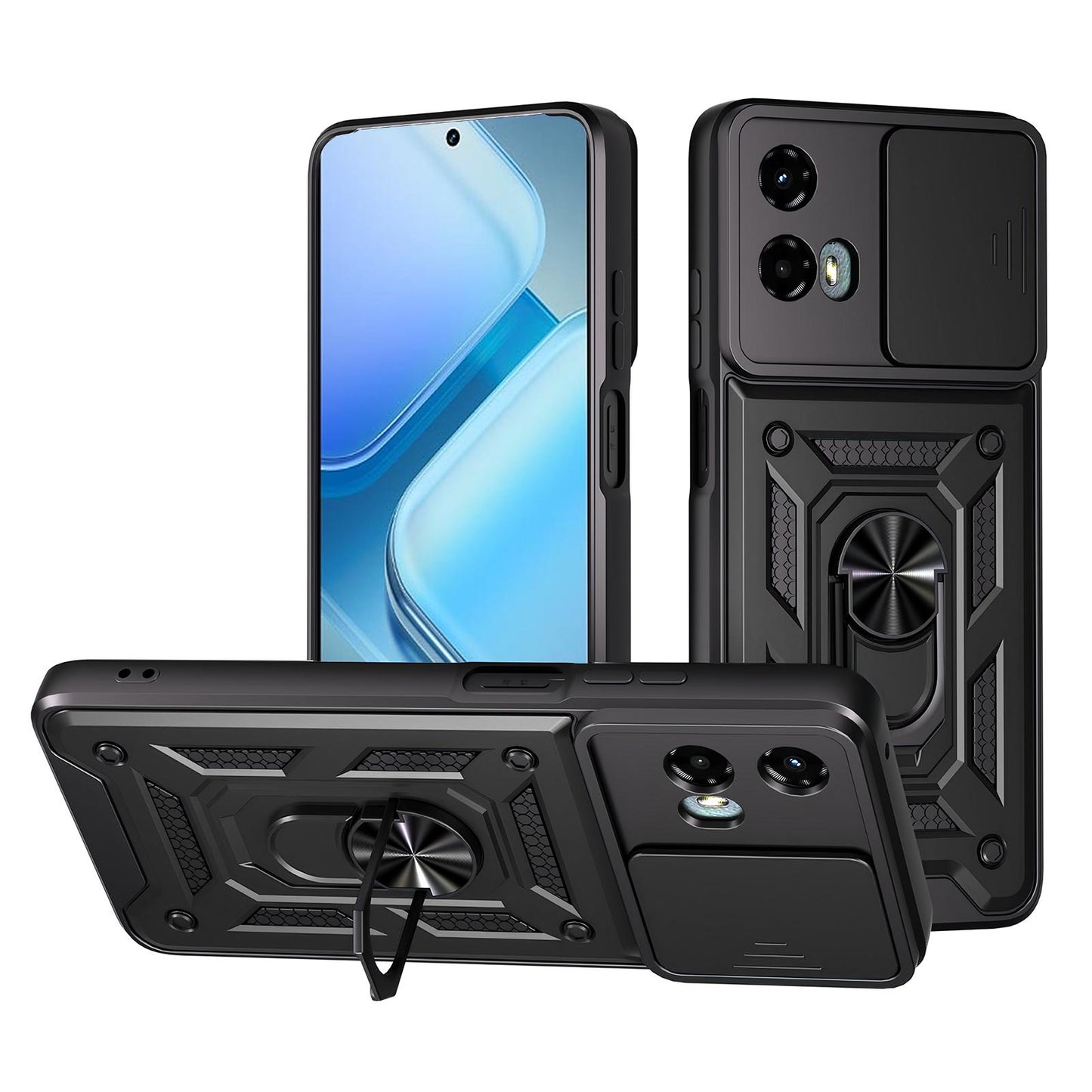Motorola Moto G 5G 2024 Sliding Camera Cover Magnetic Ring Stand Shockproof TPU + PC Protective Phone Case