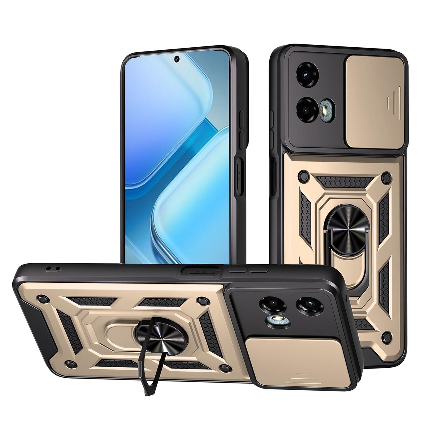 Motorola Moto G 5G 2024 Sliding Camera Cover Magnetic Ring Stand Shockproof TPU + PC Protective Phone Case