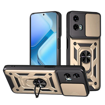 Motorola Moto G 5G 2024 Sliding Camera Cover Magnetic Ring Stand Shockproof TPU + PC Protective Phone Case