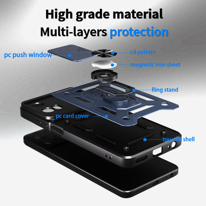 Motorola Moto G 5G 2024 Sliding Camera Cover Magnetic Ring Stand Shockproof TPU + PC Protective Phone Case