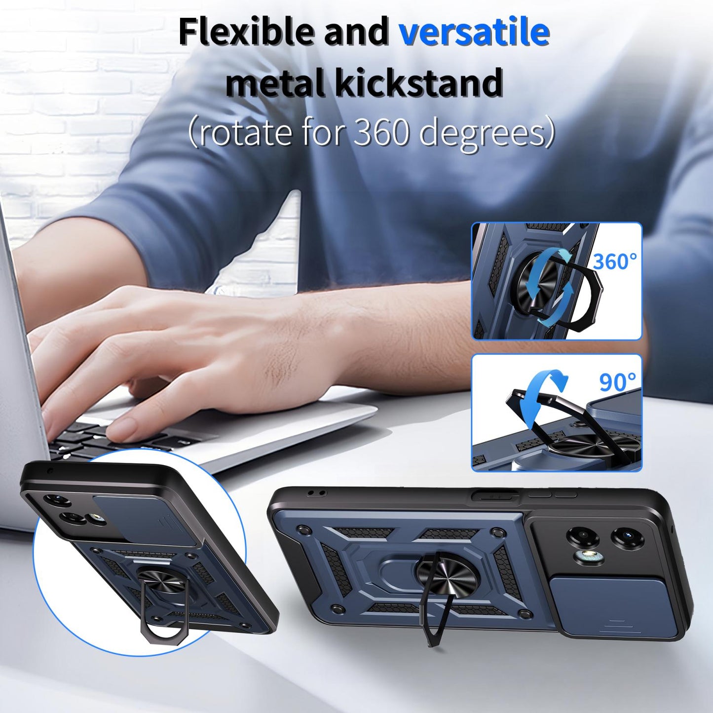 Motorola Moto G 5G 2024 Sliding Camera Cover Magnetic Ring Stand Shockproof TPU + PC Protective Phone Case
