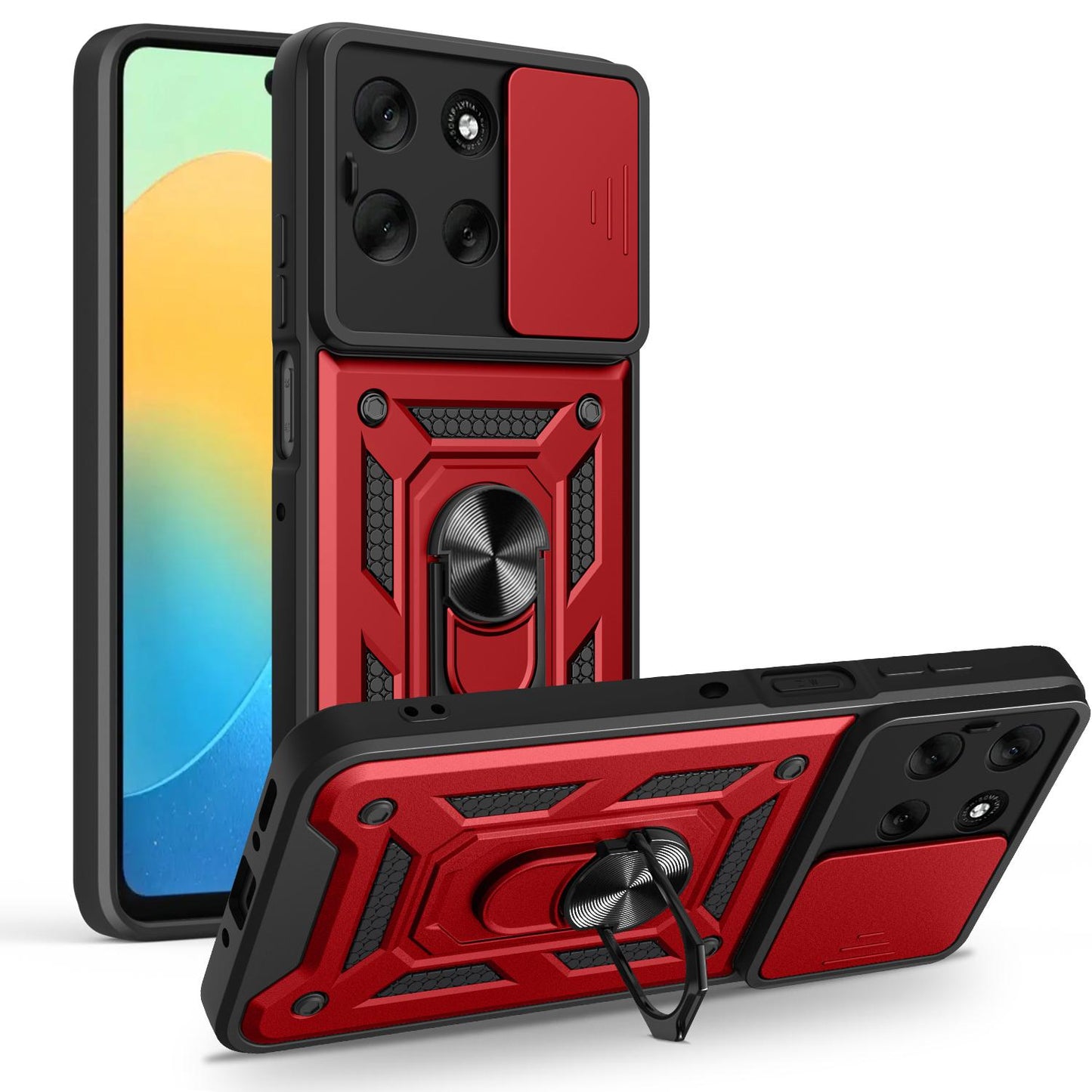 Motorola Moto G56 5G Sliding Camera Cover Magnetic Ring Stand Shockproof TPU + PC Protective Phone Case