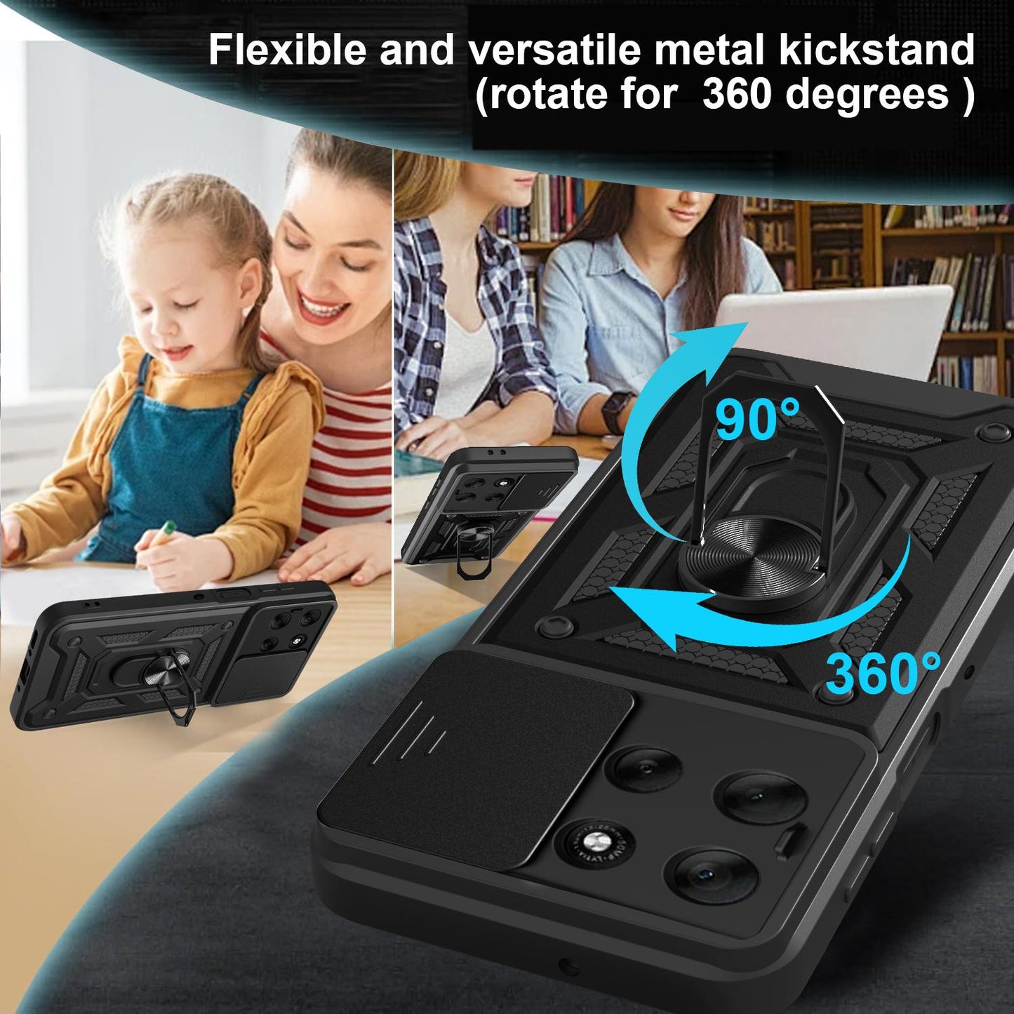 Motorola Moto G56 5G Sliding Camera Cover Magnetic Ring Stand Shockproof TPU + PC Protective Phone Case