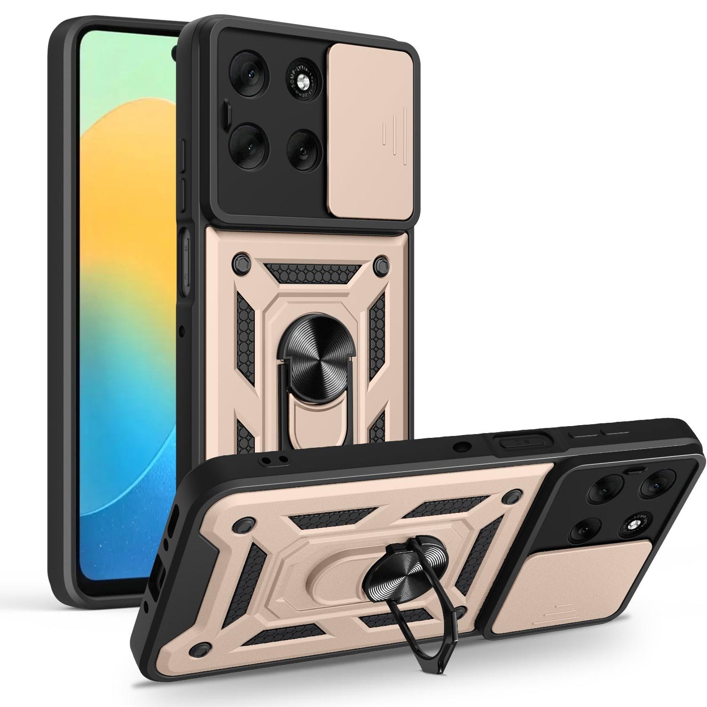 Motorola Moto G56 5G Sliding Camera Cover Magnetic Ring Stand Shockproof TPU + PC Protective Phone Case